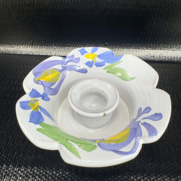 Hand Made Judy G Studio Pottery Candle Stick Holder Floral Pattern RedWare VTG - Picture 1 of 8